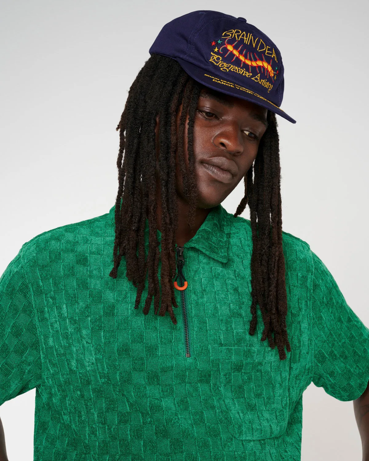Knit Check Half Zip Shirt - Green